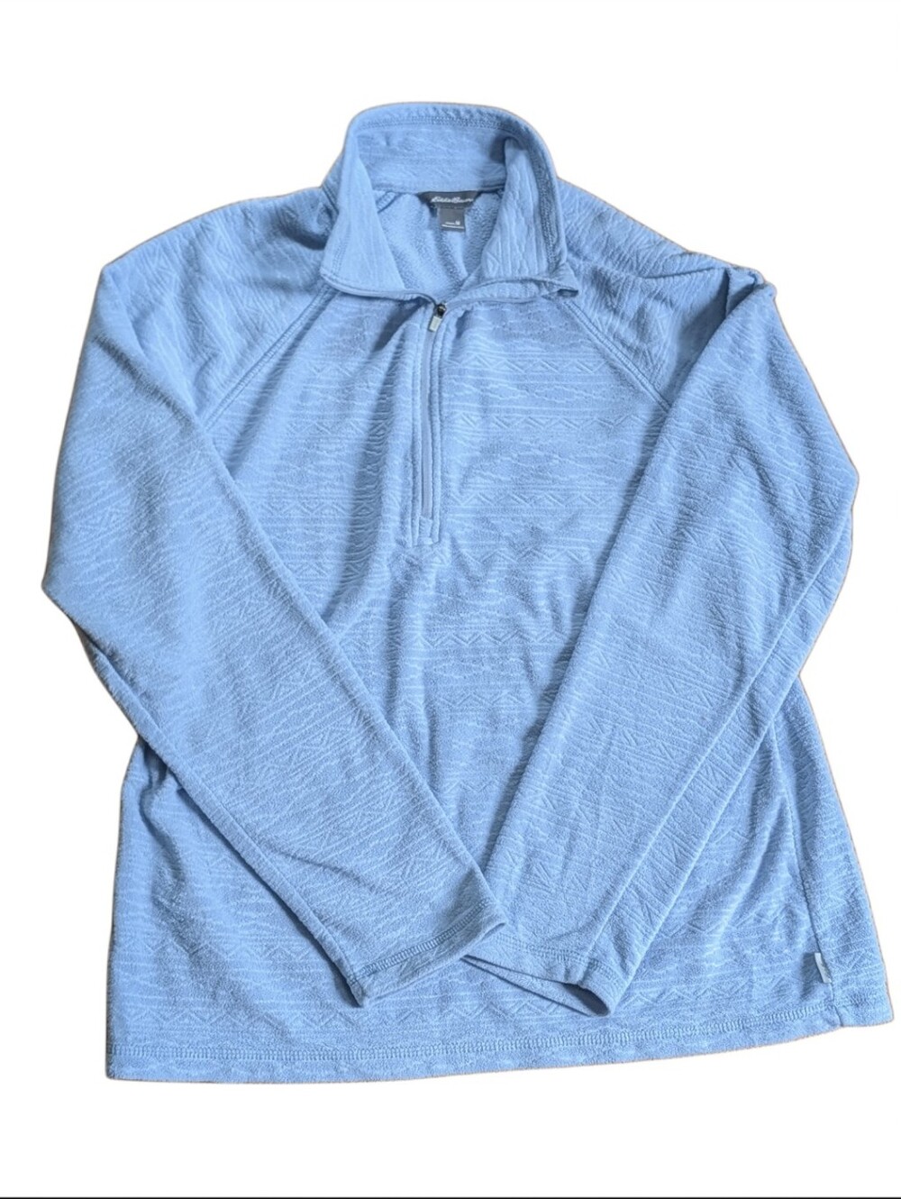 Eddie Bauer Light Blue Patterned Quarter Zip  Outdoor Hiking Fleece Sweatshirt